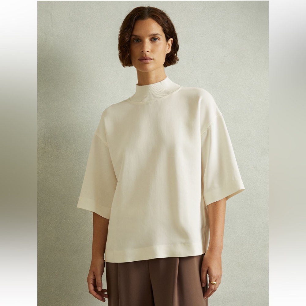 NWT Reiss Amaya Oversized Rib-Neck T-Shirt in Ivory Size XL